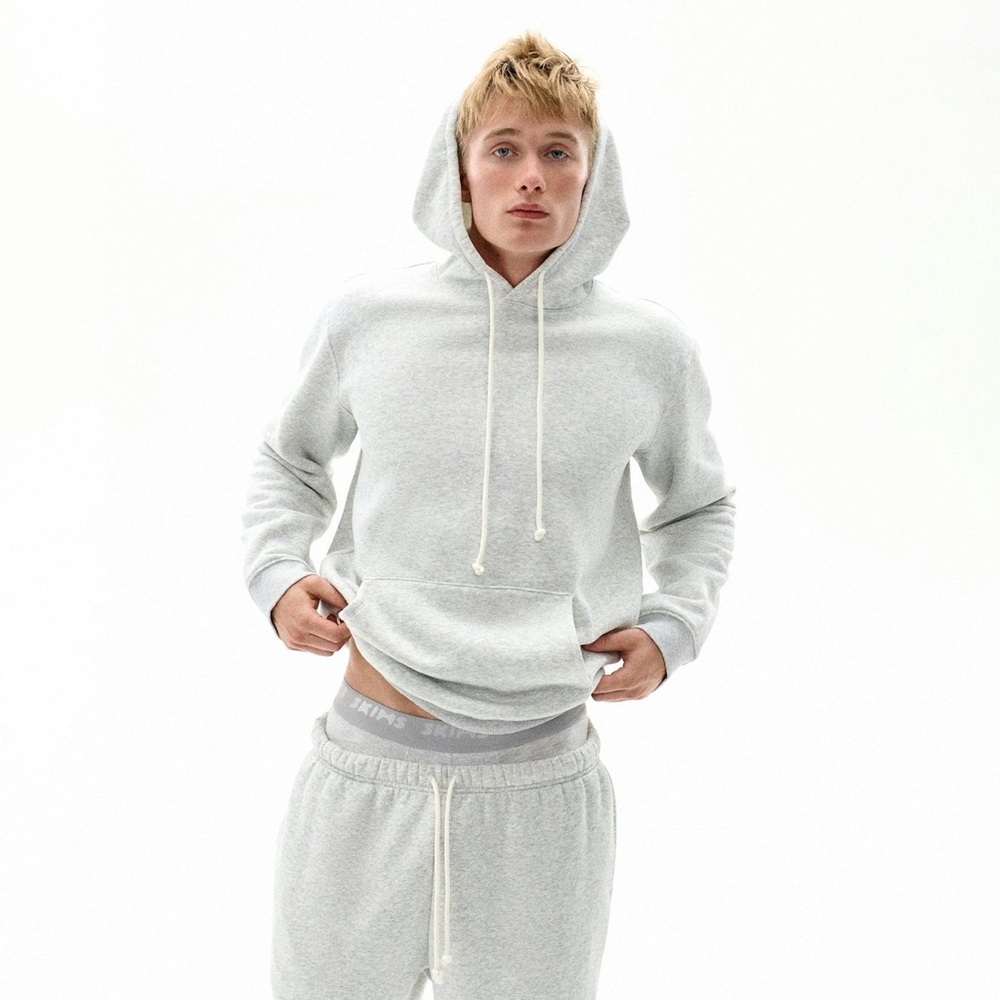 SKIMS Fleece Lounge Mens Classic Hoodie in Light Heather Grey